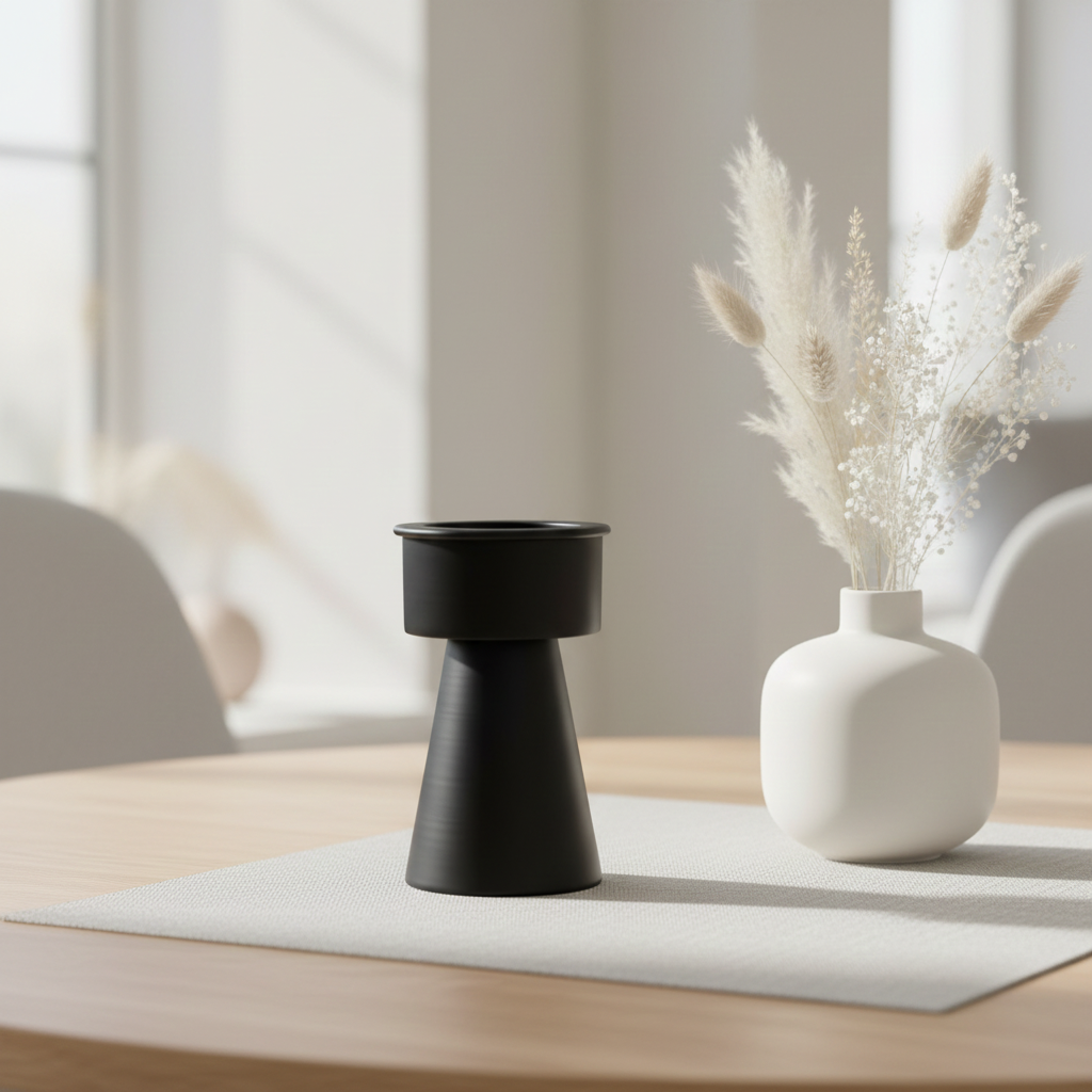 Kovový svícen Kibo černý 14 cm pro válcové svíčky, stylové aranžování a moderní bytové dekorace